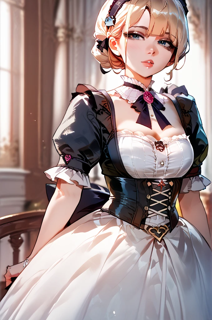 That she has a Victorian-style dress 