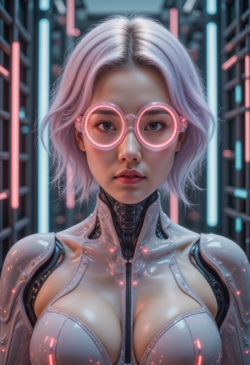     t wearing cybernetic goggles to express the beautiful appearance of artificial intelligence on various topics,     background is matrix coding    ,    戴着控制论护目镜的   ,  little pop art   .   It feels like a    