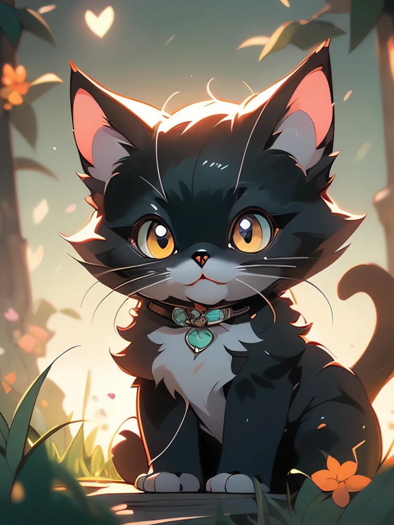 a black cat with glowing eyes sitting in the grass, cute detailed digital art, cute detailed artwork, cute digital art, 🌺 cgsociety, cute art style, adorable glowing creature, cute artwork, jen bartel, by Kubisi art, very very beautiful furry art, with glowing eyes, beeple and jeremiah ketner, cat from the void