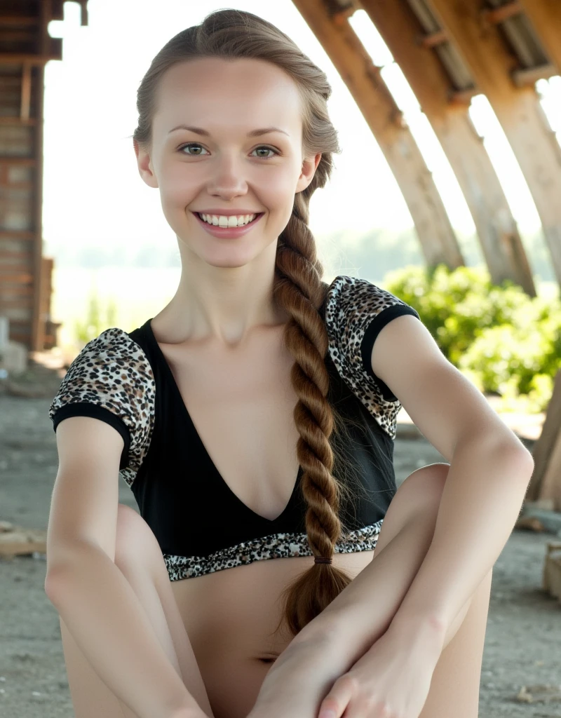 An ultra realistic highly detailed 8k full body image on a large village house in the woods. A of 13 years old is playing with a ball at home, Blue eyes, all facial features are clearly drawn,Eyes, nose, Lashes, eyebrows, The face should be light, with a smile,Teeth should not be visible, blond hair should be braided, braided. ((NSFW;1.1)),,((13-years-old:1.9)),, ((full body visible:1.1)), petit body, delicate figure, gorgeous ass, perfect legs, small feets, ankle bracelets, ((fully naked)), smiling hard, moaning hard, dinamic pose, motion pose, sensual pose, dinamic lighting, golden lighting, intricate detail, photorealistic, entangle,