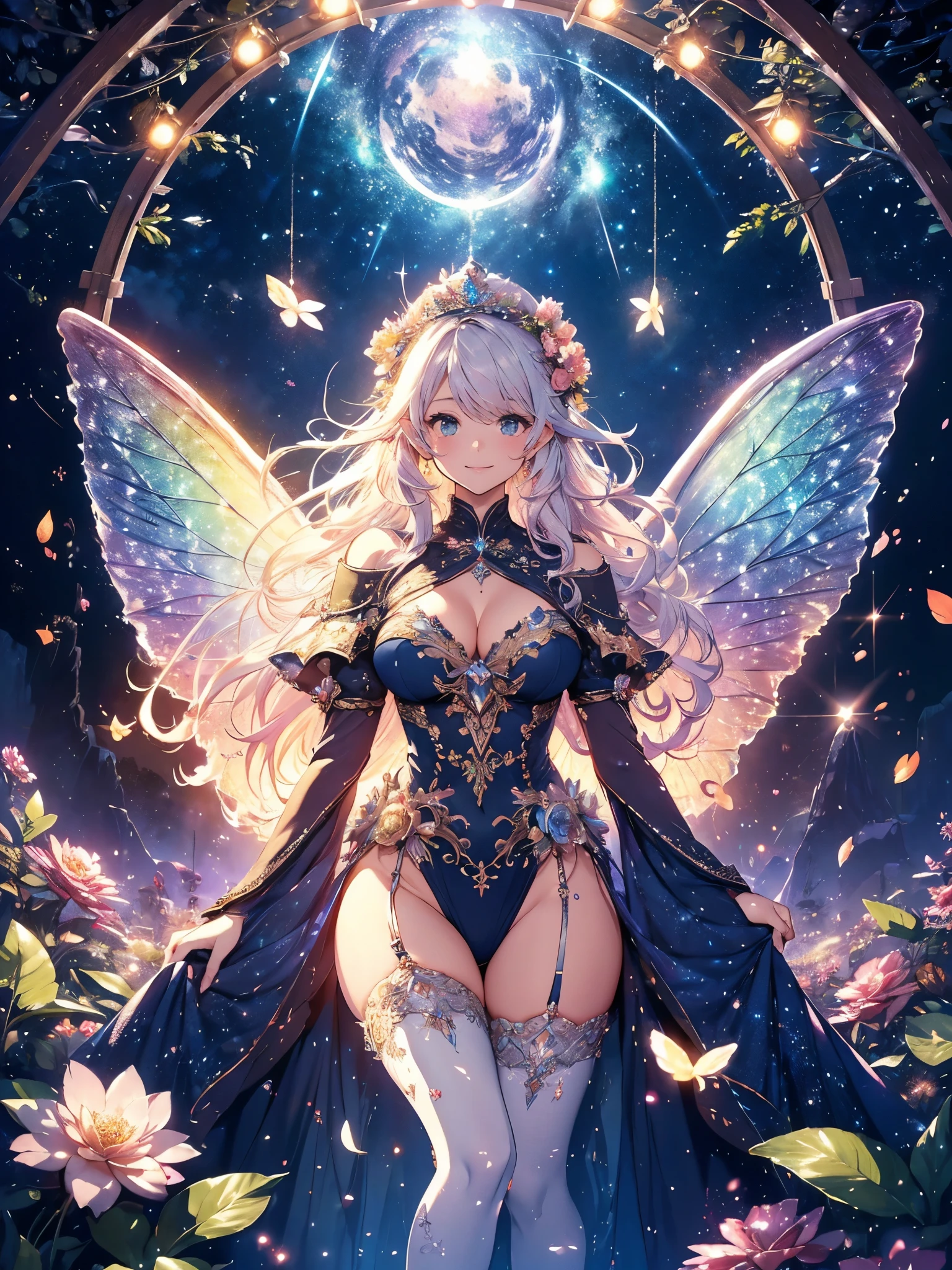 absurderes , hight resolution, ultra-detailliert, (1girl in:1.3), BREAK, Fantastic Dresses, Hats, BREAK, Light persona, Dark Persona, mind control, fractral, Full body, ceiling, Artistic background, Blue bioluminescence, Geometric, organics, blessings, favor, exalted, exalted, noble, unfolded, elucidation, Anti-gravity, Antimatter, Guardian Angel, holy, Sacred, spiritual, Dignified, Red bioluminescence, flower, Holographic wings, About Magic Circle, photons, butterfly, scales, Galaxy, Beak,