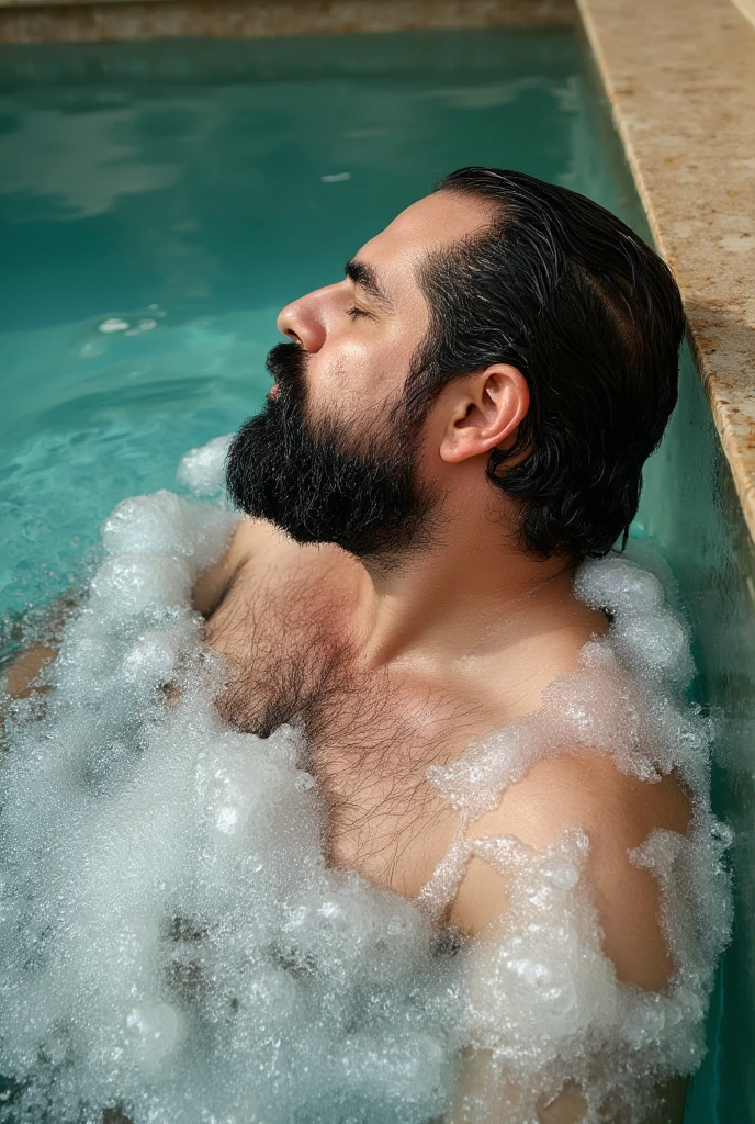 bearded woman, armpit hair, hirsute body, sticks out tongue in bathtub