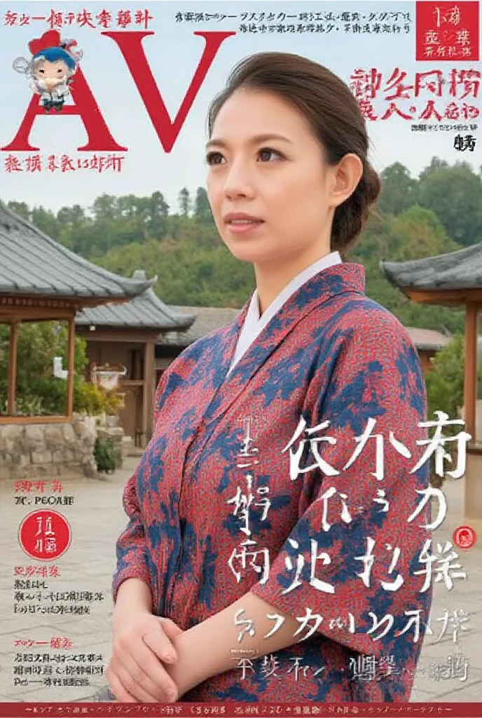 Japanese AVMagazine cover, 1girl, Alone,Japanese women(Wearing Japanese Yukata,),Japanese outdoor，UHD, masterpiece, high details, high quality, best quality,  highres icon