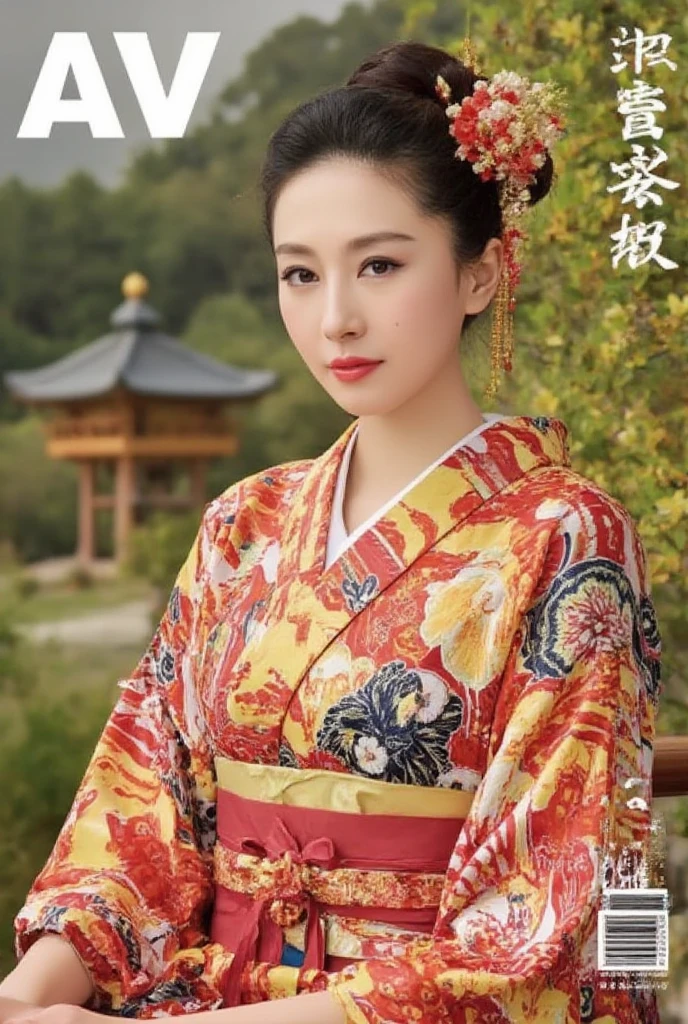 Japanese AVMagazine cover, 1girl, Alone,Japanese women(Wearing Japanese Yukata,),Japanese outdoor，UHD, masterpiece, high details, high quality, best quality,  highres icon