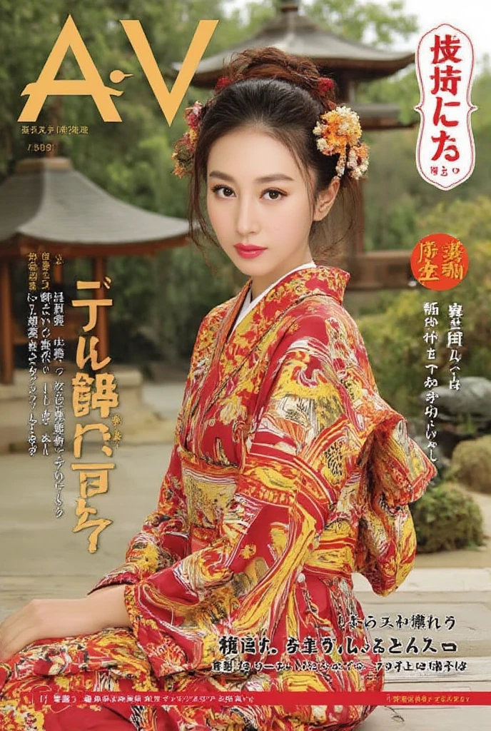 Japanese AVMagazine cover, 1girl, Alone,Japanese women(Wearing Japanese Yukata,),Japanese outdoor，UHD, masterpiece, high details, high quality, best quality,  highres icon