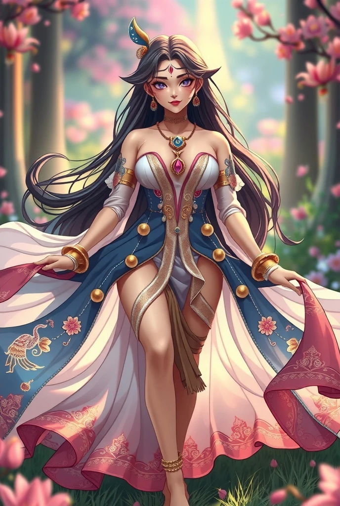 ((highest quality)),(ultra high resolution),(Super detailed),(detailed description),((best CG)),(best work of art),super precision art,great drawing art,(Art with precise details:1.5), (1 woman:1.5),colorful corset dress:1.6,beautiful and well-shaped face:1.5,natural makeup:1.5,detailed jewelry:1.4,thin waist:1.3,Beautiful leg lines:1.4,high heels:1.4,