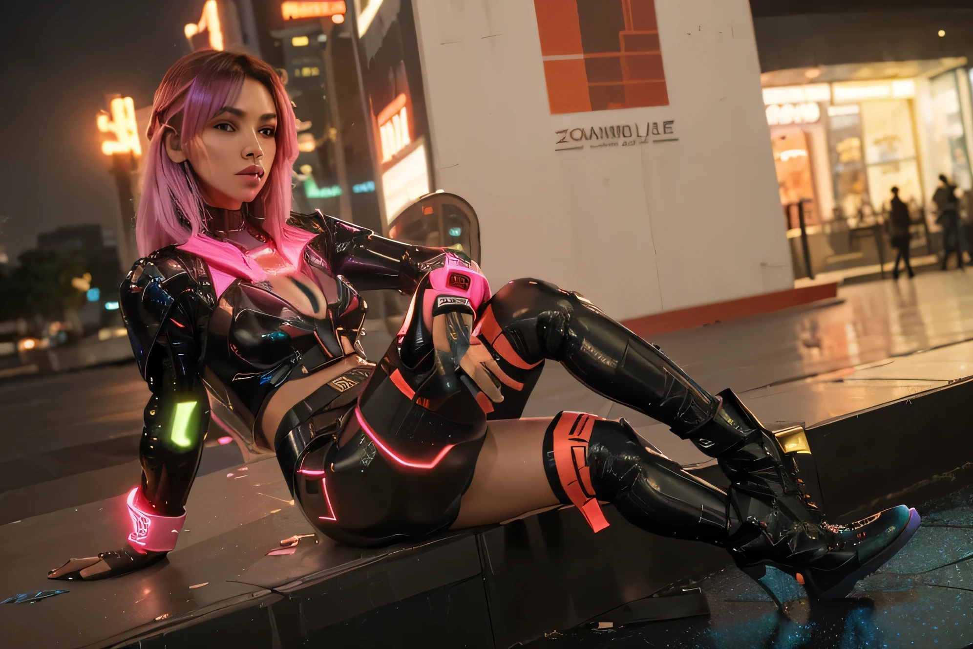 sci-fi spaceship with realistic retro interior, Three semi-nude Cyberpunk Asian goth girls with tattoos wearing different color fishnet stockings and garter belt and different color thigh high heeled leather boots