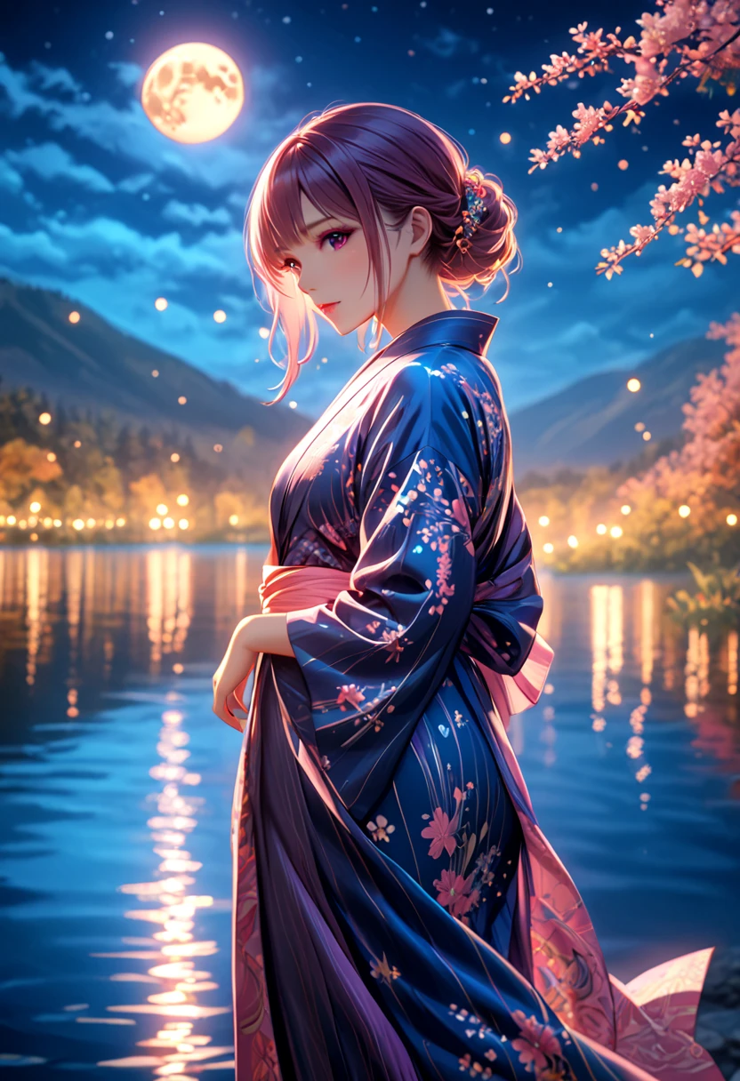 Yukata Japanese ,  Lies on a Marble Table with a glass pattern,  Beautiful view of Sakura Blossoms ,  masterpiece fails, 8 k,  complex , bright colors,  maximum quality ,  better quality , Wonderful,