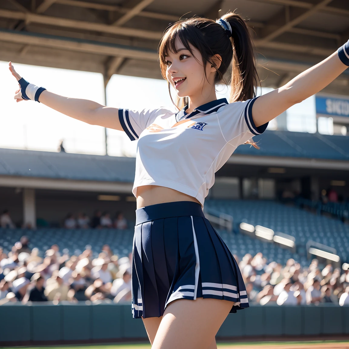 Pubic hair grows、Smile full of happiness、((:1.3))、、、Panting face、Lacking、After being attacked、Sweating、Expression in a state of excitement、short-hair、eye glass、((:1.1))、Pink panties seem to flicker、((1 beautiful girl)), extremely detailed CG unified 8k wallpaper, Highly detailed, RAW color photo, Professional Photography, Realistic, top-quality、hight resolution、ultra-detailliert、masterpiece、Raw photography、realisitic、Photorealsitic、extremely delicate and beautiful、finely detail、Textured skin、full-shot、(Sky from below)、1womanl、japanes、22year old、(Professional Baseball Team Cheerleading)、(Cheering seats in the stadium)、(beauitful face:1.5)、(Showing white panties:1.2)、(Highkick:1.5)、itting open legs、Open your crotch、(Pubic hair sticking out of panties)、Cheering uniform、(a miniskirt:1.5)、tall、Brown hair、Wearing makeup、(Bare legs:1.5)、Do not wear anything on your arm、perfectly proportions、(At SFW)