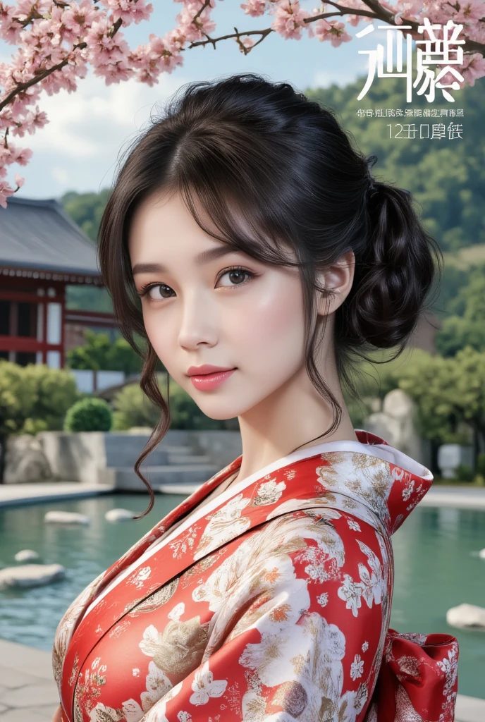 Japanese AVMagazine cover, 1girl, Alone,Japanese women(Wearing Japanese Yukata,),Japanese outdoor，UHD, masterpiece, high details, high quality, best quality,  highres icon