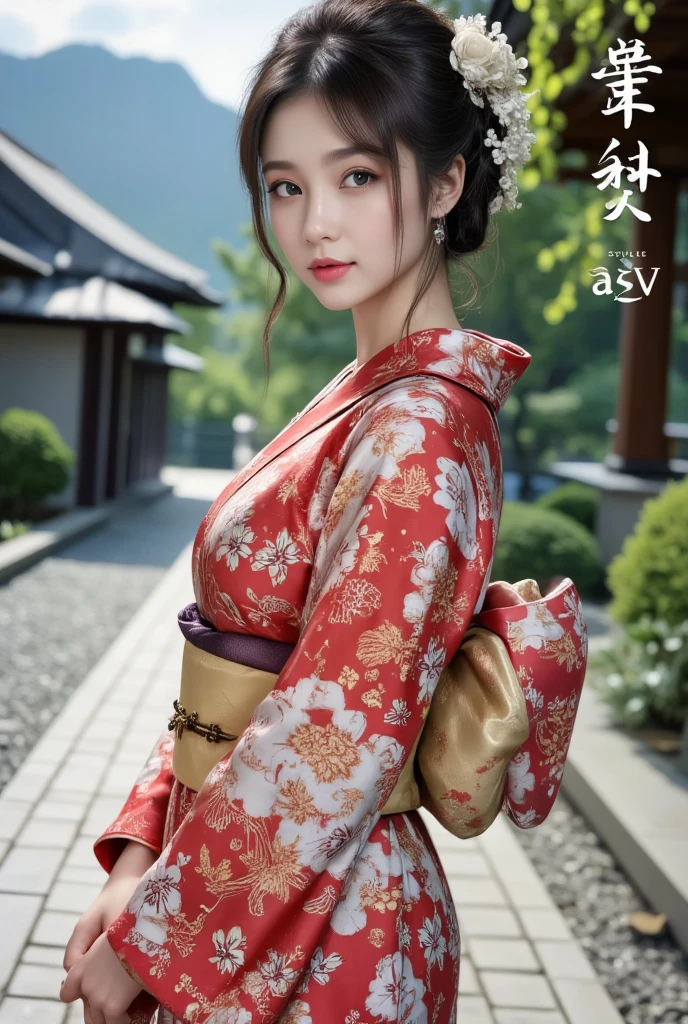 Japanese AVMagazine cover, 1girl, Alone,Japanese women(Wearing Japanese Yukata,),Japanese outdoor，UHD, masterpiece, high details, high quality, best quality,  highres icon