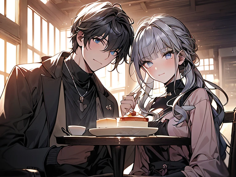 A_couple,drink_beer,hold_a_glass,tavern,medieval,lovey_dovey,smile,laugh,romantic_atmosphere,landscape