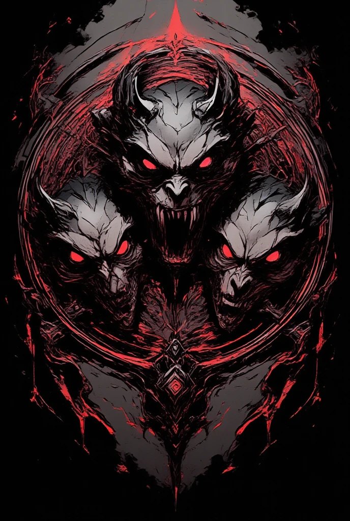 intricate Cerberus logo featuring its three terrifying heads in a dark and mysterious circular design. The gothic-inspired elements and the haunting color palette enhance its fearsome appearance