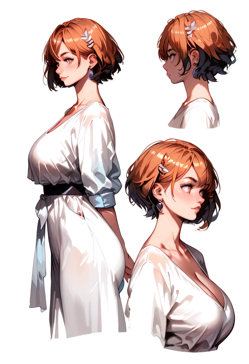 (Masterpiece, highest quality)), one character, adult woman (1), medium breasts, detailed face, character sheet, concept-art, Full body, full of details, multiple poses and expressions, highly detailed, depth, many parts, , super long red hair, beautiful blue eyes