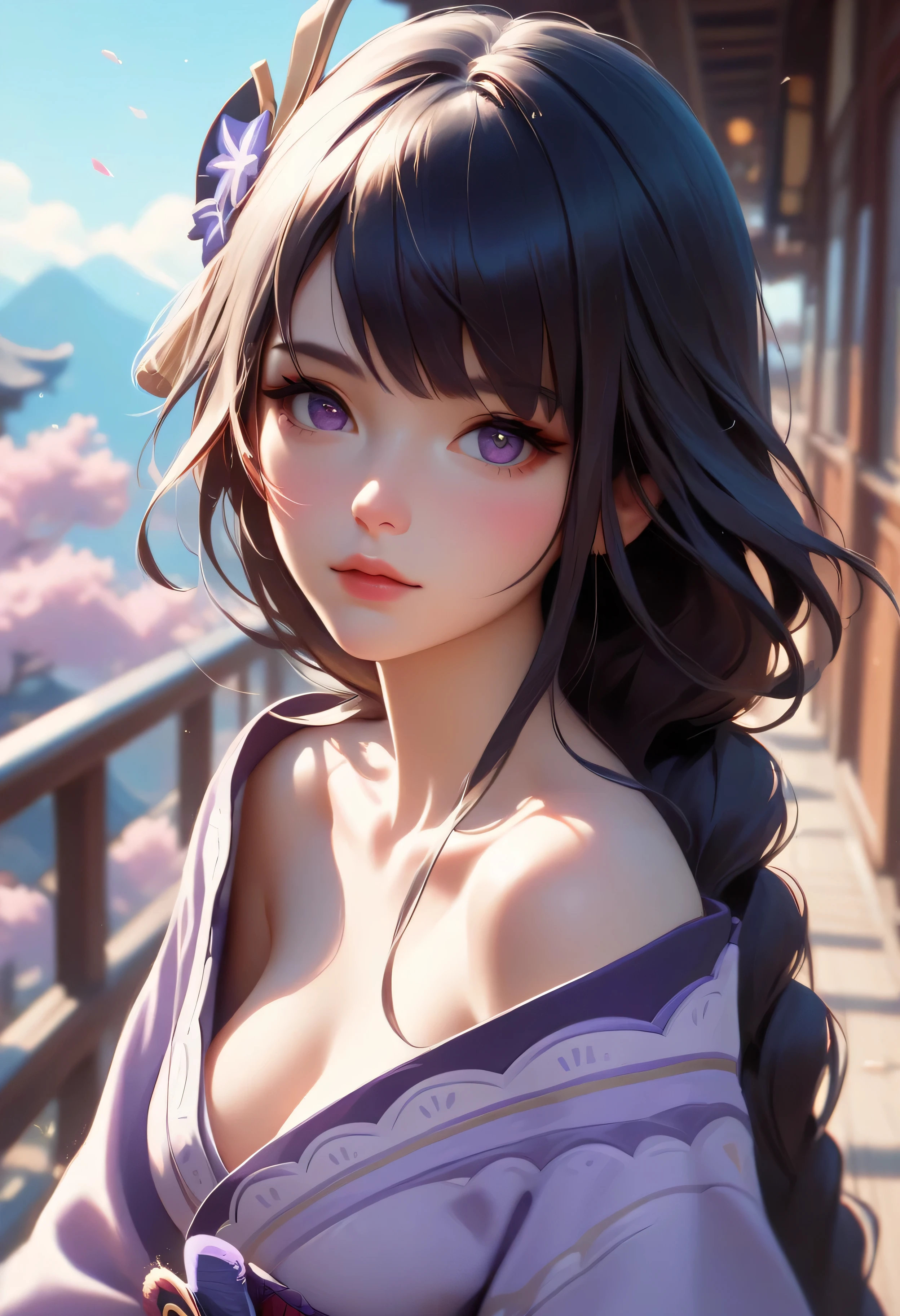 Score _9, Score _8_climb, Score _7_climb,source_Anime, high resolution image , masterpiece, best quality ,girl, cute looking,Clear skin,Rail _Shogun_Genshin,
