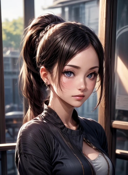 (  Masterpiece  :1.3), (  top quality : 1.4), 
 Cinematic Lighting , 
( 1 girl),  beautiful face, ( realistic face), 
 beautiful hairstyle :1.8, ( ponytail:1.4),
  Real Eyes ,  beautiful detailed eyes, 
(  Real Skin),  beautiful skin, 
( casual fashion:1.4), 
 absurd,  charming, 
  ultra high resolution,   surrenders ,  high definition, 
Golden Ratio,   perfect anatomy:1.4

