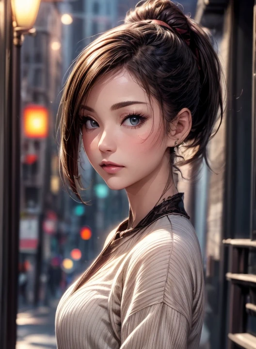 (  Masterpiece  :1.3), (  top quality : 1.4), 
 Cinematic Lighting , 
( 1 girl),  beautiful face, ( realistic face), 
 beautiful hairstyle :1.8, ( ponytail:1.4),
  Real Eyes ,  beautiful detailed eyes, 
(  Real Skin),  beautiful skin, 
( casual fashion:1.4), 
 absurd,  charming, 
  ultra high resolution,   surrenders ,  high definition, 
Golden Ratio,   perfect anatomy:1.4

