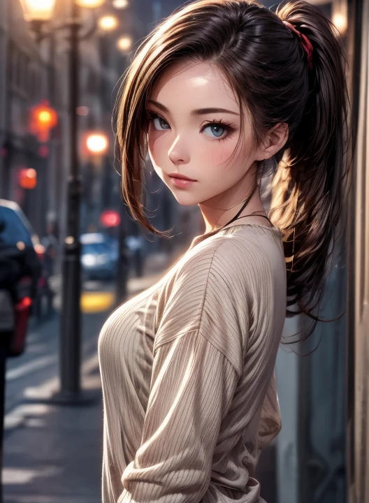 (  Masterpiece  :1.3), (  top quality : 1.4), 
 Cinematic Lighting , 
( 1 girl),  beautiful face, ( realistic face), 
 beautiful hairstyle :1.8, ( long hair,  ponytail:1.4),
  Real Eyes ,  beautiful detailed eyes, 
(  Real Skin),  beautiful skin, 
( casual fashion:1.4), 
 absurd,  charming, 
  ultra high resolution,   surrenders ,  high definition, 
Golden Ratio,   perfect anatomy:1.4

