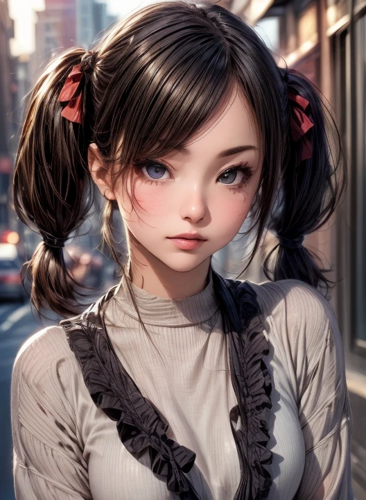 (  Masterpiece  :1.3), (  top quality : 1.4), 
 Cinematic Lighting , 
( 1 girl),  beautiful face, ( realistic face), 
 beautiful hairstyle :1.8, ( Twin Tails :1.4),
  Real Eyes ,  beautiful detailed eyes, 
(  Real Skin),  beautiful skin, 
( casual fashion:1.4), 
 absurd,  charming, 
  ultra high resolution,   surrenders ,  high definition, 
Golden Ratio,   Perfect Anatomy:1.4

