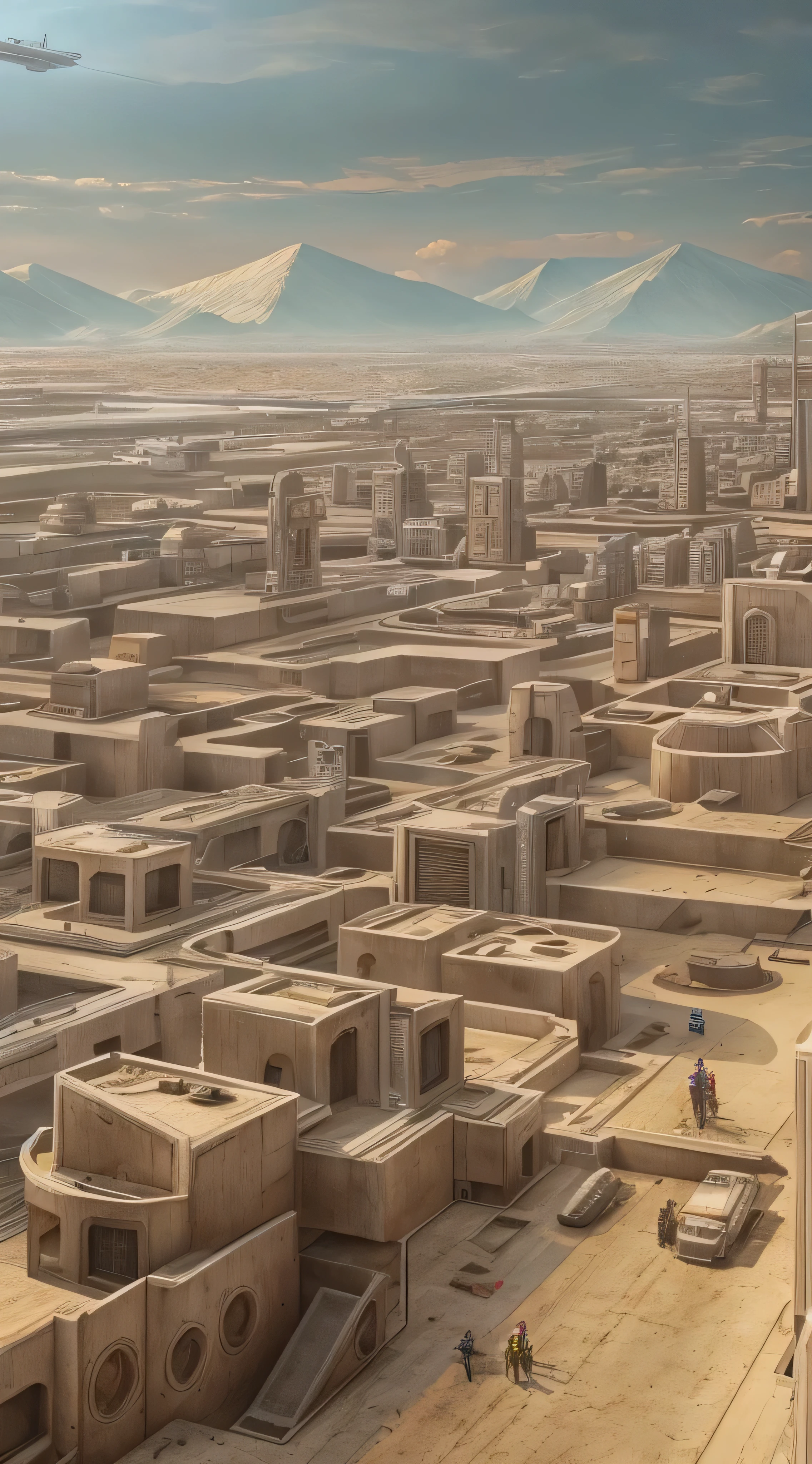 There is a picture of a futuristic city and a giant robot, Jodorowsky&#39;s『Sand dunes』, Very detailed matte painting, Sand Planet, Complex Matte Painting, Jodorowsky&#39;s『Sand dunes』 movie, Kill a large number of robot , Ultra-detailed Matte Painting, Complex Environment, Amazing sci-fi concept art , CGSociety )