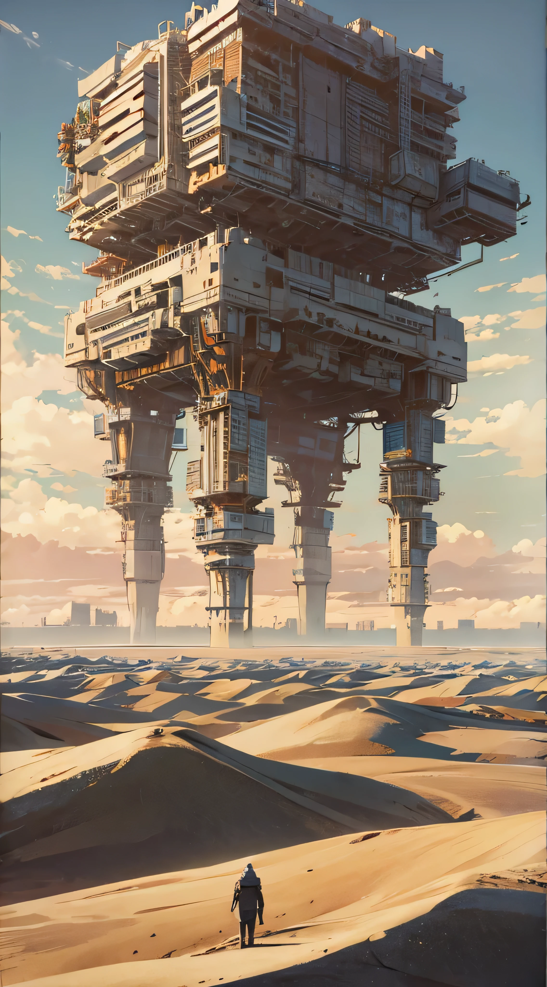 There is a picture of a futuristic city and a giant robot, Jodorowsky&#39;s『Sand dunes』, Very detailed matte painting, Sand Planet, Complex Matte Painting, Jodorowsky&#39;s『Sand dunes』 movie, Kill a large number of robot , Ultra-detailed Matte Painting, Complex Environment, Amazing sci-fi concept art , CGSociety )