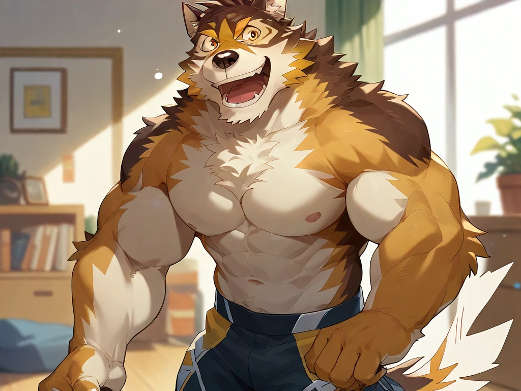 (((detailed eyes, detailed face))), (anthro, toshu <lora:character_ToshuFRL27nO:1>, lion), male, (solo), (plump), (white briefs <lora:bulge_brief_cum_xindigo_v2:1>, topless), standing, arms behind back, smile, (by bna_v5, by inkudoragoon, by kicktyan) BREAK bedroom, light environment, 8k, UHD, masterpiece