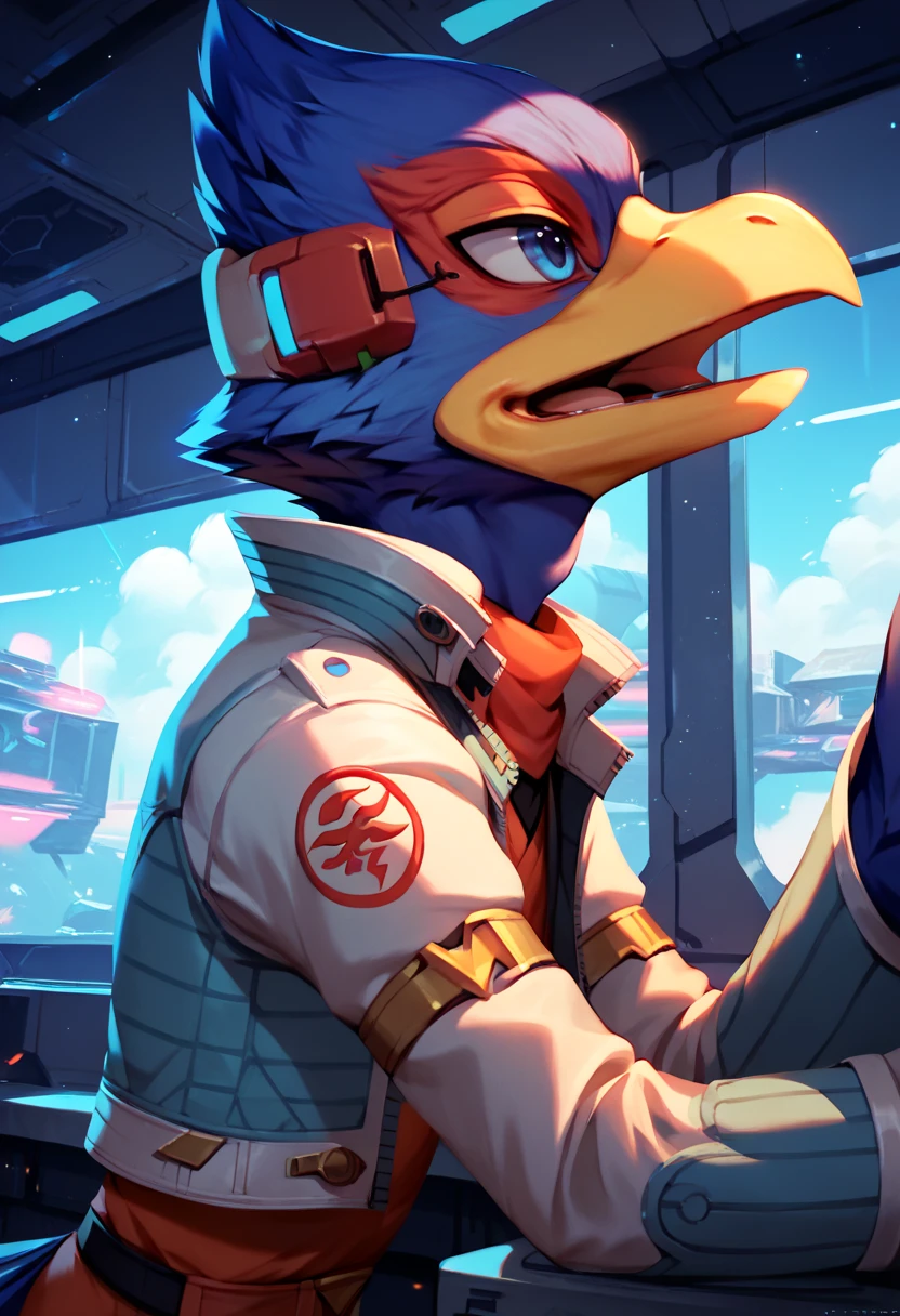 score_9, score_8_up, score_7_up, score_6_up, 1boy, solo, Falco lombardi, inside spaceship, beckoning, straight on, nsfw, high resolution, detailed face, high resolution, light blue eyes, eat somen, open mouth, from side, 