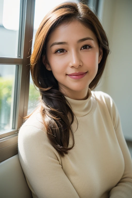 Highest quality, Realistic, Perfect Human Anatomy, Very detailed, Very delicate and beautiful, RAW Photos, Professional Lighting, illumination, Written boundary depth, Single Focus, whole body, Skinny Japanese woman, 45-year-old woman, Brown Hair, Small Head, Beautiful Eyes, True Face, Realistic skin, fine grain, (Fashionable hairstyles: 1.3),Bust Emphasis、Sexy blue dress、Lakeside
