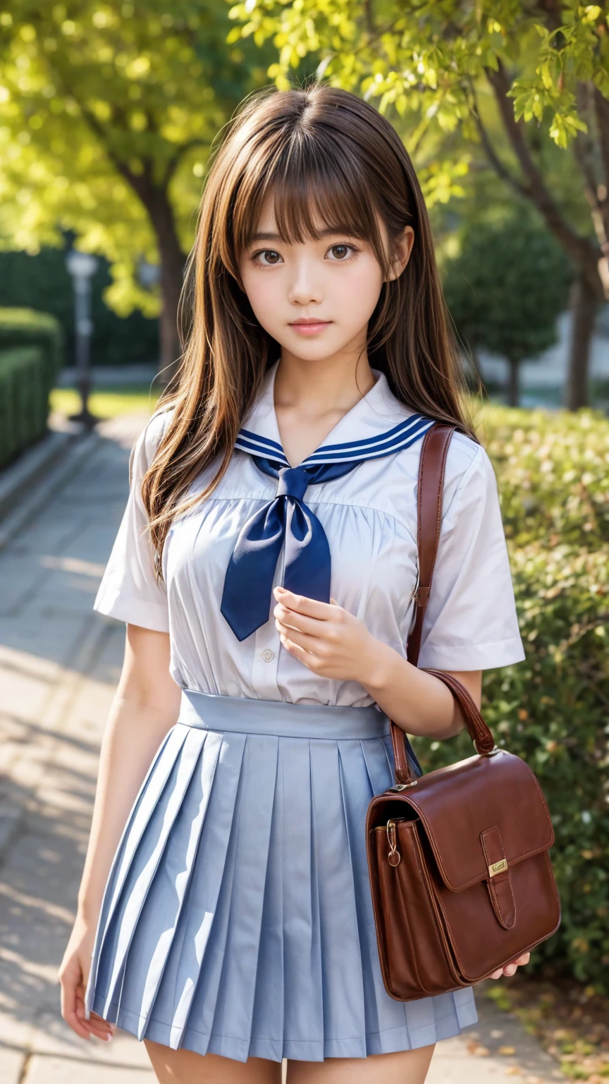 {{masterpiece}},{{highest quality}},enlightenment,1 perfect portrait of a girl, (Light brown hair), brown eyes,(Cat ears:1.3),(school uniform:1.3), Long and slim body type, sundown seashore, {Plump breasts} ,movie lighting, ((seductive pose)), 