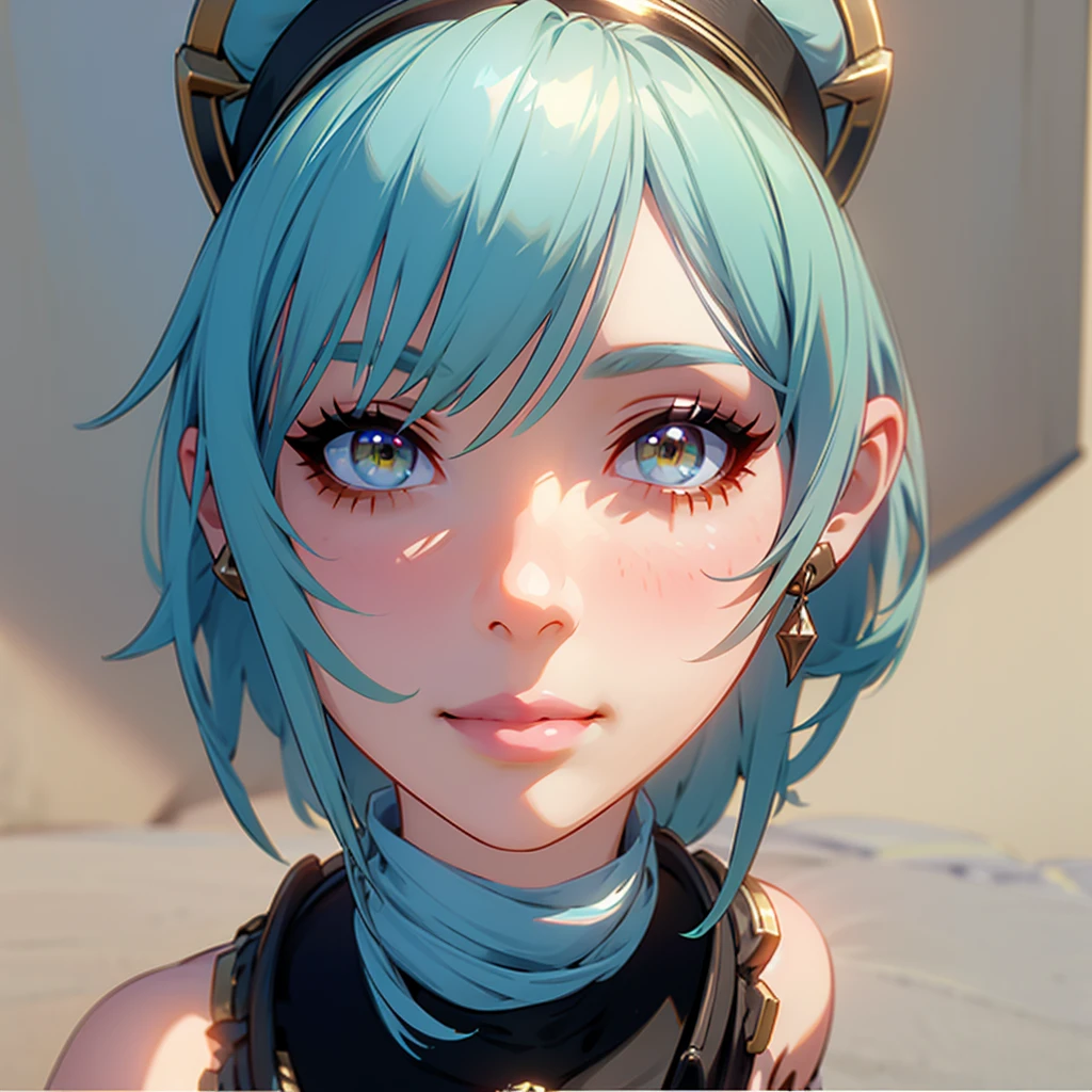 1girl, green short hair, bright yellow eyes, beautiful detailed eyes, beautiful detailed lips, extremely detailed face, cute smile, (blue skin), greek clothing, white background, ((character sheet)), (best quality,4k,8k,highres,masterpiece:1.2),ultra-detailed,(realistic,photorealistic,photo-realistic:1.37),concept art,digital painting,vibrant colors,natural lighting, full body