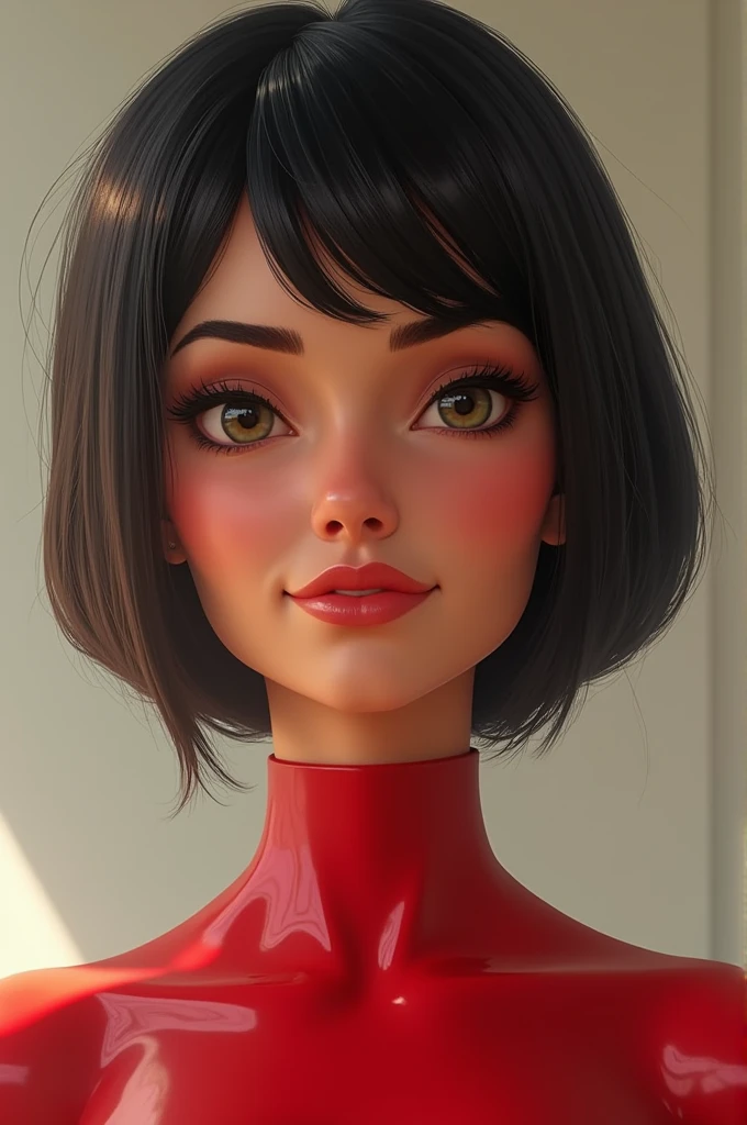 one asian girl, ada wong, solo, abs, slender body, (upper body, bust:1.2), black eyes, black hair, (red clothes, tiny breasts, small breasts, male chest, cleavage, exposed breasts, deep cleavage:1.5), bare shoulders, masterpiece, highly detailed, look at viewer, shiny blured orange background, gradient sprayed background, front view, gradient red purple background, blured background, glowing edges of image
