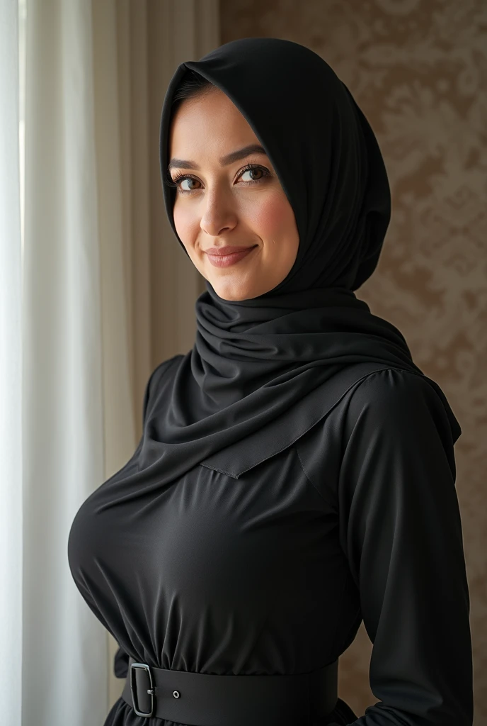 (Imagem realista) linda mulher Mussoumana, with mushuman clothes beautiful appearance((wearing islamic clothing)), imagem perfeita, imagem completa, tirando uma selfie de rosto