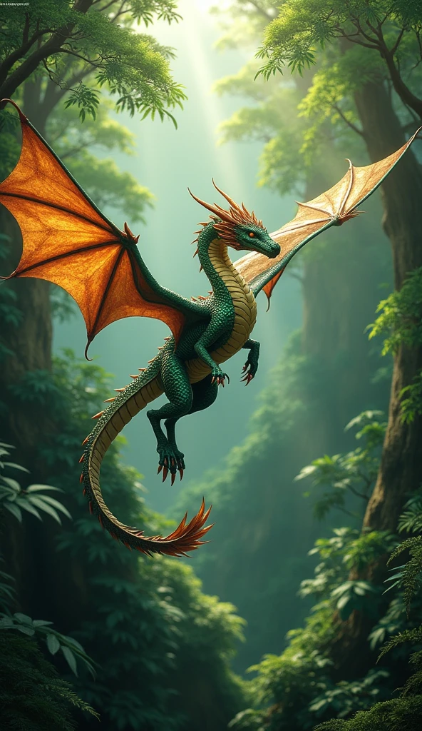 A pterosaur flying in the sky,A masterpiece of ultra-fine detail, Dynamic, excellent quality,aa Mycelium Gust Light Dwarf Glavenus Flying Dragon, Wing spines, Medium bird legs, Feather tail, ral-mold