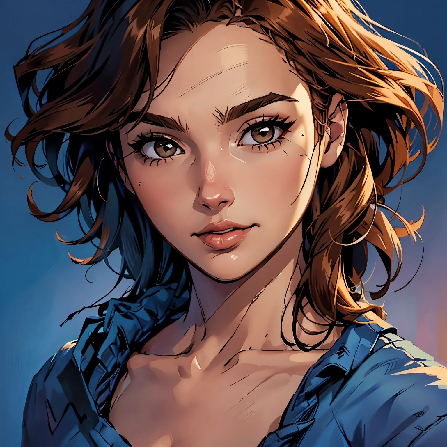 16K, ultra realistic, highres,  best quality, masterpiece, half body image, a beautiful girlfriend posing for a photograph on an alleyway, wearing a modern white short t-shirt, light blue jeans, short brown hair, ruffled hair, happy chuckle, carrying a brown leather hand bad, delicate wrist watch, blue eyes, muscular lean body, perfect anatomy, looking at the camera, day time, blue sky, anime style, outdoors, trending on artstation, WLOP, sakimichan
