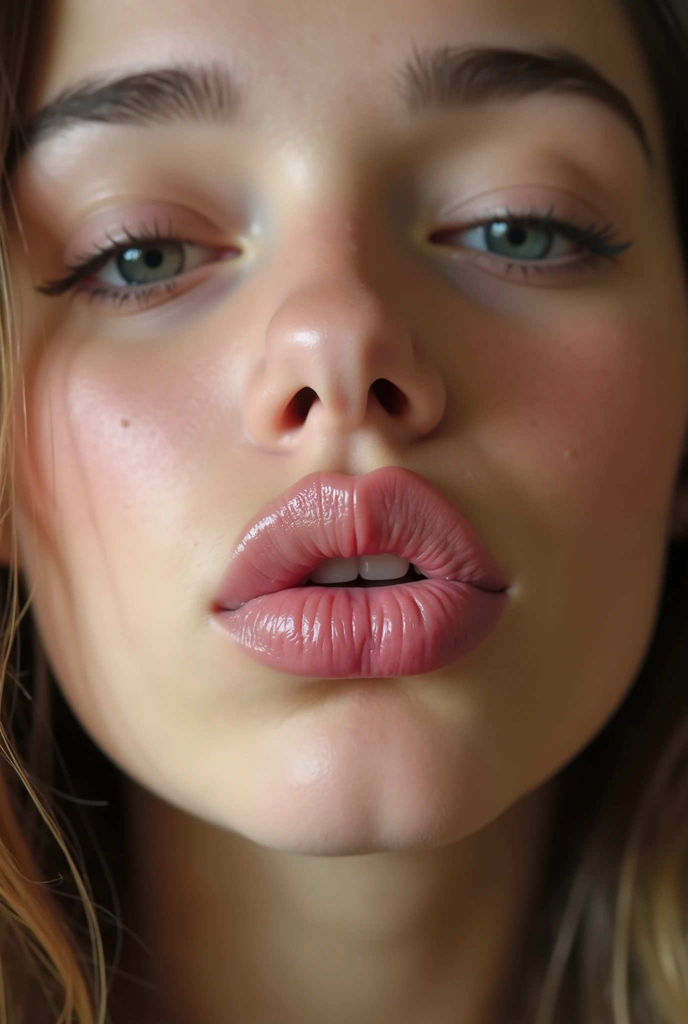 A Close Up Of A Woman With A Pink Lip And A Black Background SeaArt AI