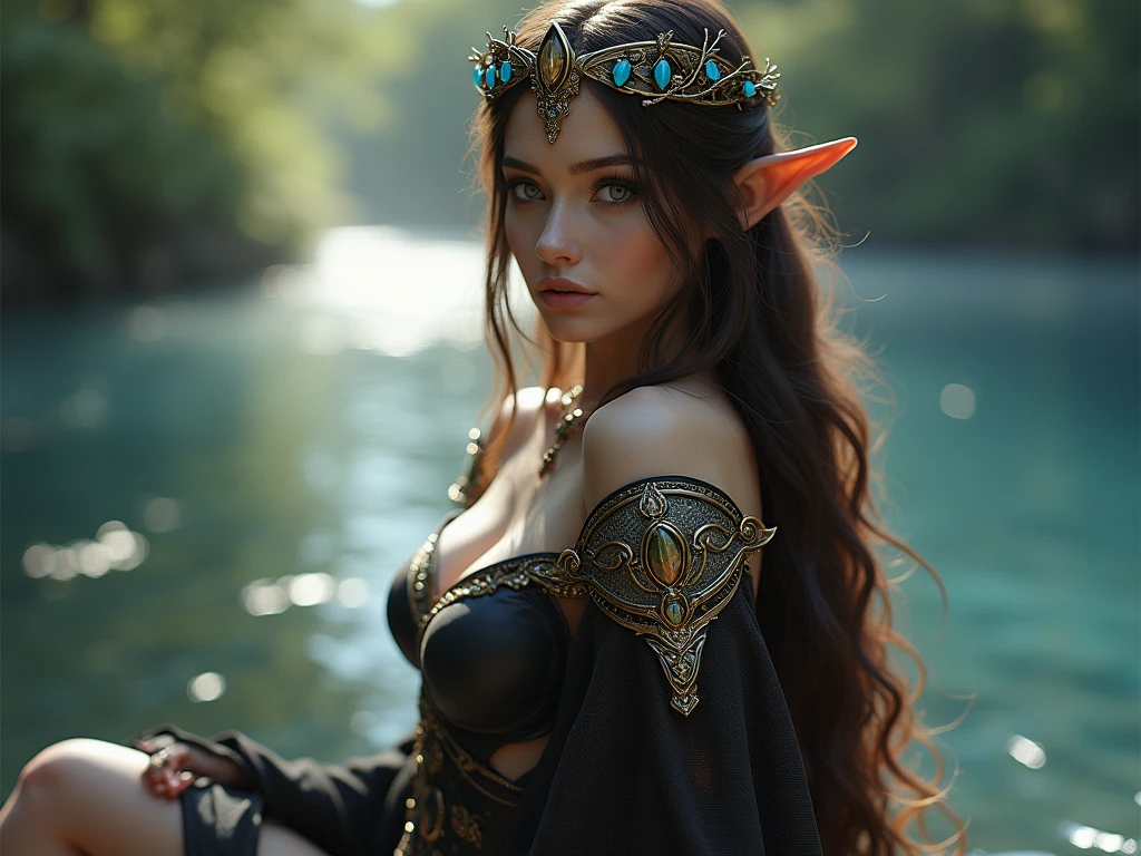 analog film photo, photo of a young elven girl, 18 years old, elf ears, Amethyst eyes, messy brunette hairstyle, sun-tanned complexion, olive skintone, Amazonian stature, voluptuous hourglass figure, busty bosom, narrow waist, full hips, big plump buttocks, wearing elven undergarments, strolling through a sunny fantasy landscape, RAW Photograph, dslr, soft lighting, high quality, film grain, Fujifilm XT3, detailed skin with visible pores, insane details, masterpiece, 8k, 35mm photograph, dslr, kodachrome, faded film, desaturated, grainy, vintage, Lomography, stained, highly detailed, found footage, close-up shot, elven ears
