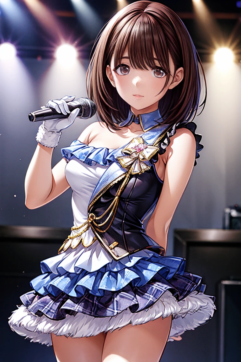 Nene Kasaki々、 Shiny Maroon Hair ,  short hair, ( brown pretty eyes、 Sparkling Eyes, Fine grain)、smile、 super detailed eyes 、 highly detailed face holding 1 ,  very detailed eyes,Only one female,( greatest masterpiece highest quality :1.2) 、 cowboy shot、


nsfw,  An idol girl is singing on stage. Idol's white costume . microphone .  short hair、 full audience、accurate,  high definition , 