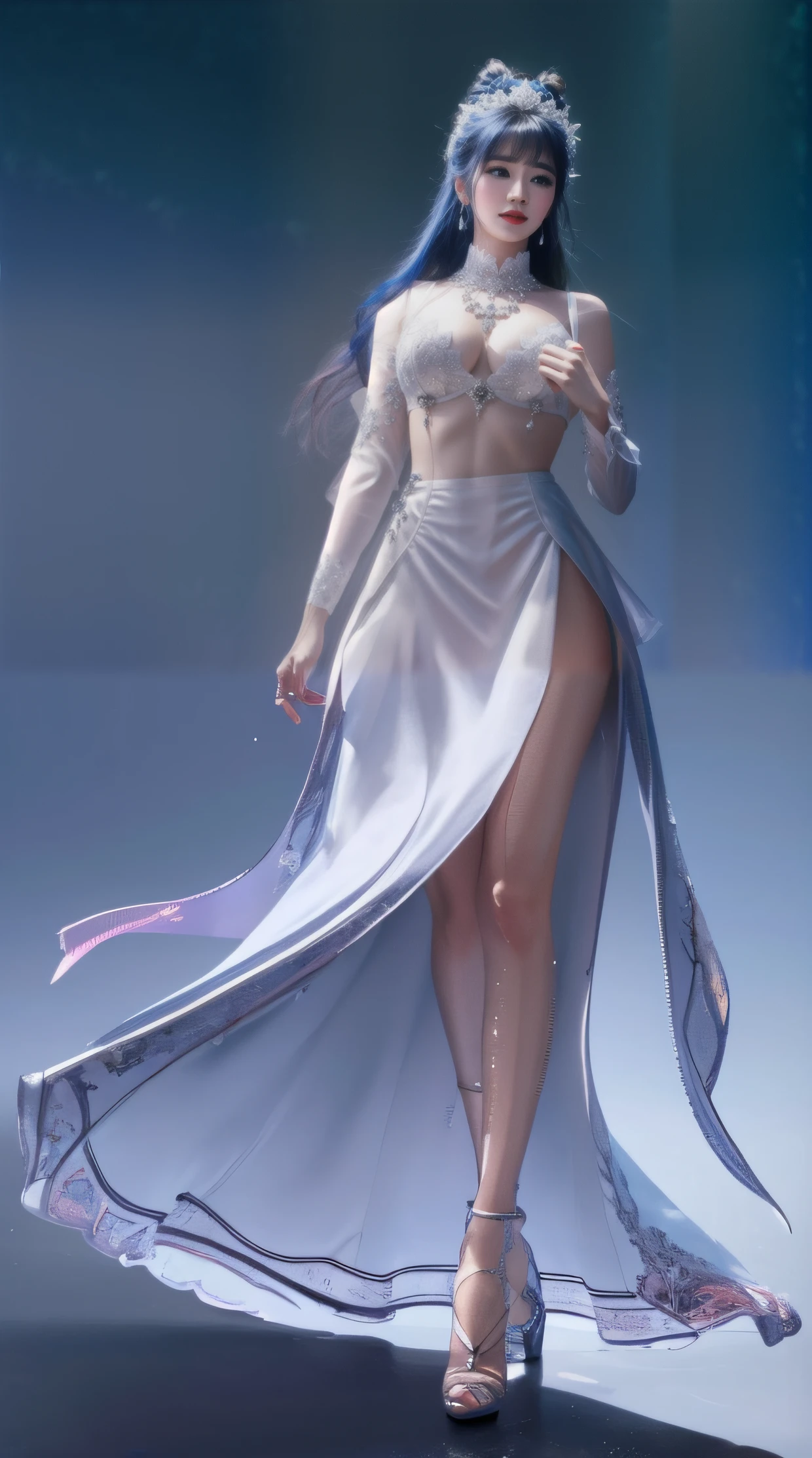 Black-haired, blue-eyed, large-breasted woman 3D