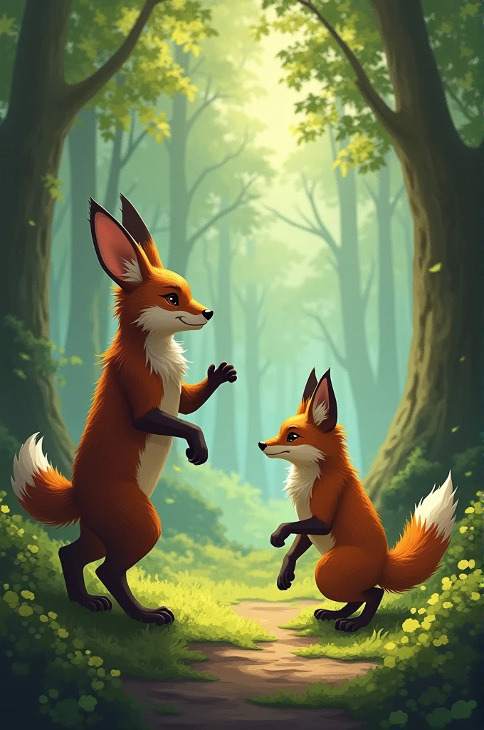 Wonderful des, Druids are busy in the forest, the fox runs from the side