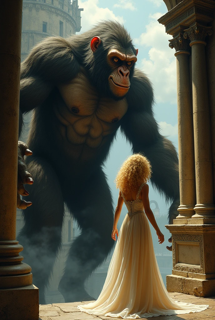 Eva Peron fighting with a. gorilla