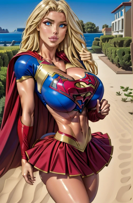  supergirl costume with tentacles wrapped around the limbs,  blondes,  sexy body ,  miniskirt, Big Breasts