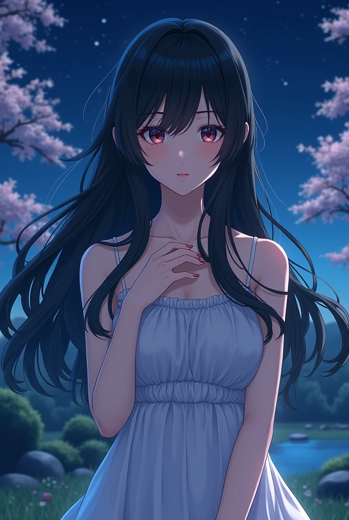 anime woman, black hair, dark eyes