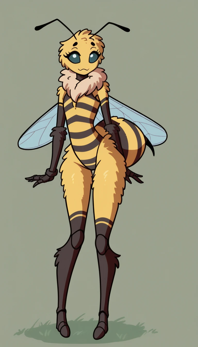 Best quality, Super detailed illustration, (anthropod insect wasp:1.4), disheveled thick hair, small waist, wide hips, slim, perfect body,