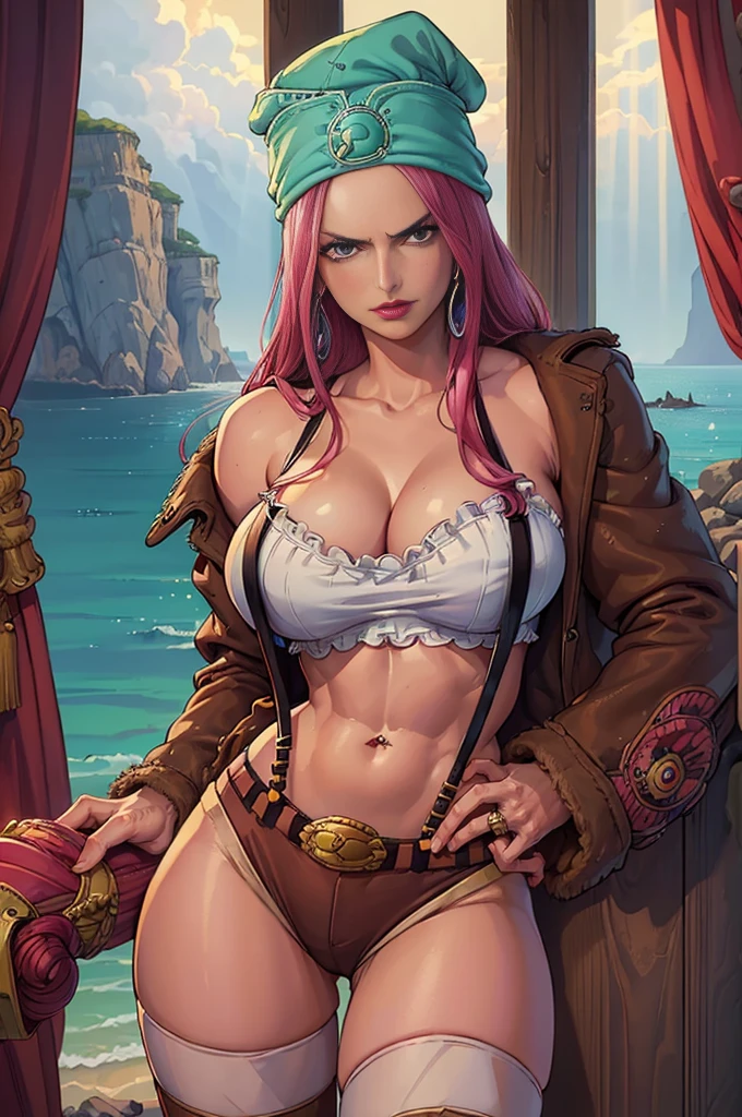 Female pirate、Levante uma perna bem alto como uma bailarina、Um cabelo escuro、Desenhos animados sensuais、、Comic book style