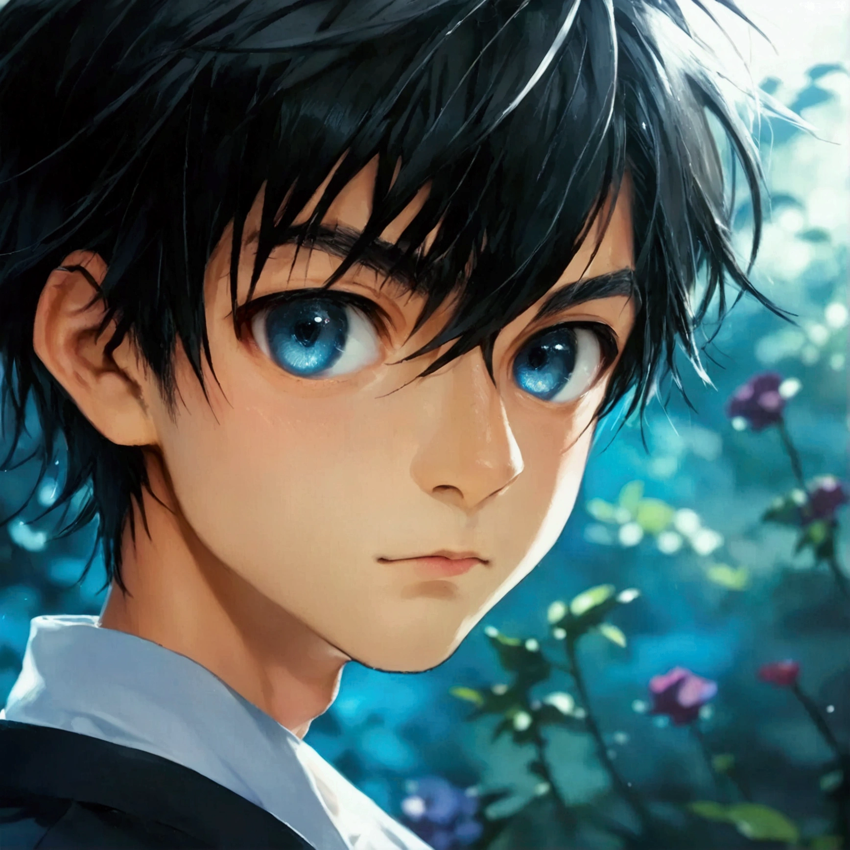 score_9, score_8_up, score_7_up,RAW photo,((8k)),japanese  boy,(bad mood:0.8)Nagi-kun, black hair, Forehead,Deep blue eyes,small face,Alone