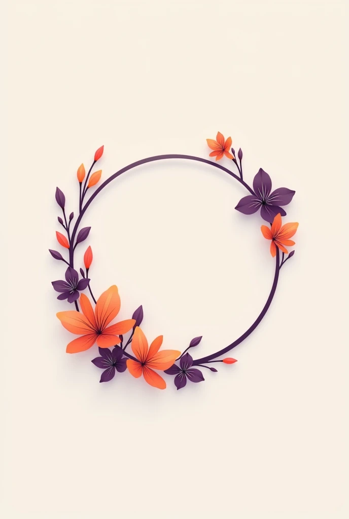 Logo for the designer. Inside the circle is empty.  , In orange and purple, with cherry blossoms outside the circle