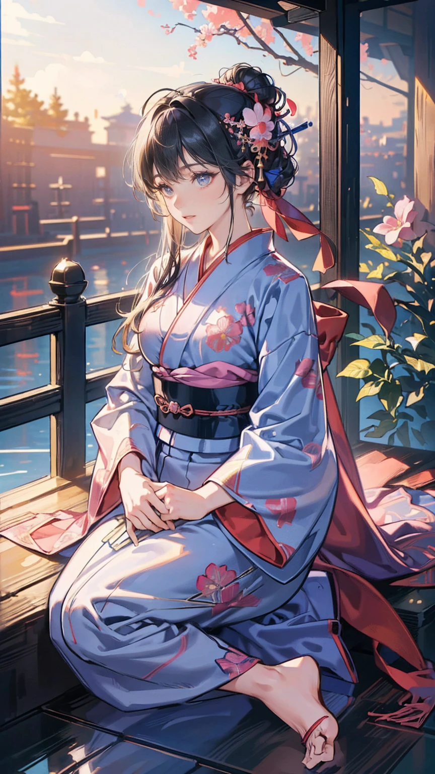 ( masterpiece : 1.2), (  very detailed: 1.2), (  very detailed CG: 1.2), (  high image quality: 1.2), (最  high image quality), 8k,  animated illustration , 、  beautiful girl 、Japanese Yukata/Japanese-style yukata/Japanese style yukata 、　 flower-patterned yukata 、
