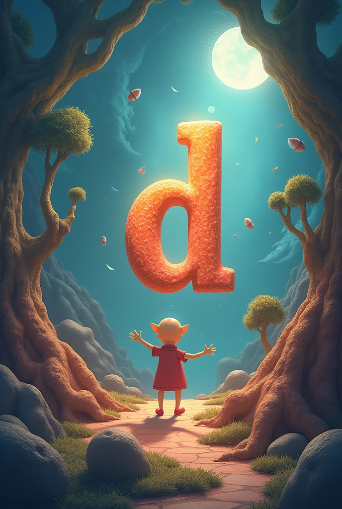 A boy stand in s letter  bacground and s letter