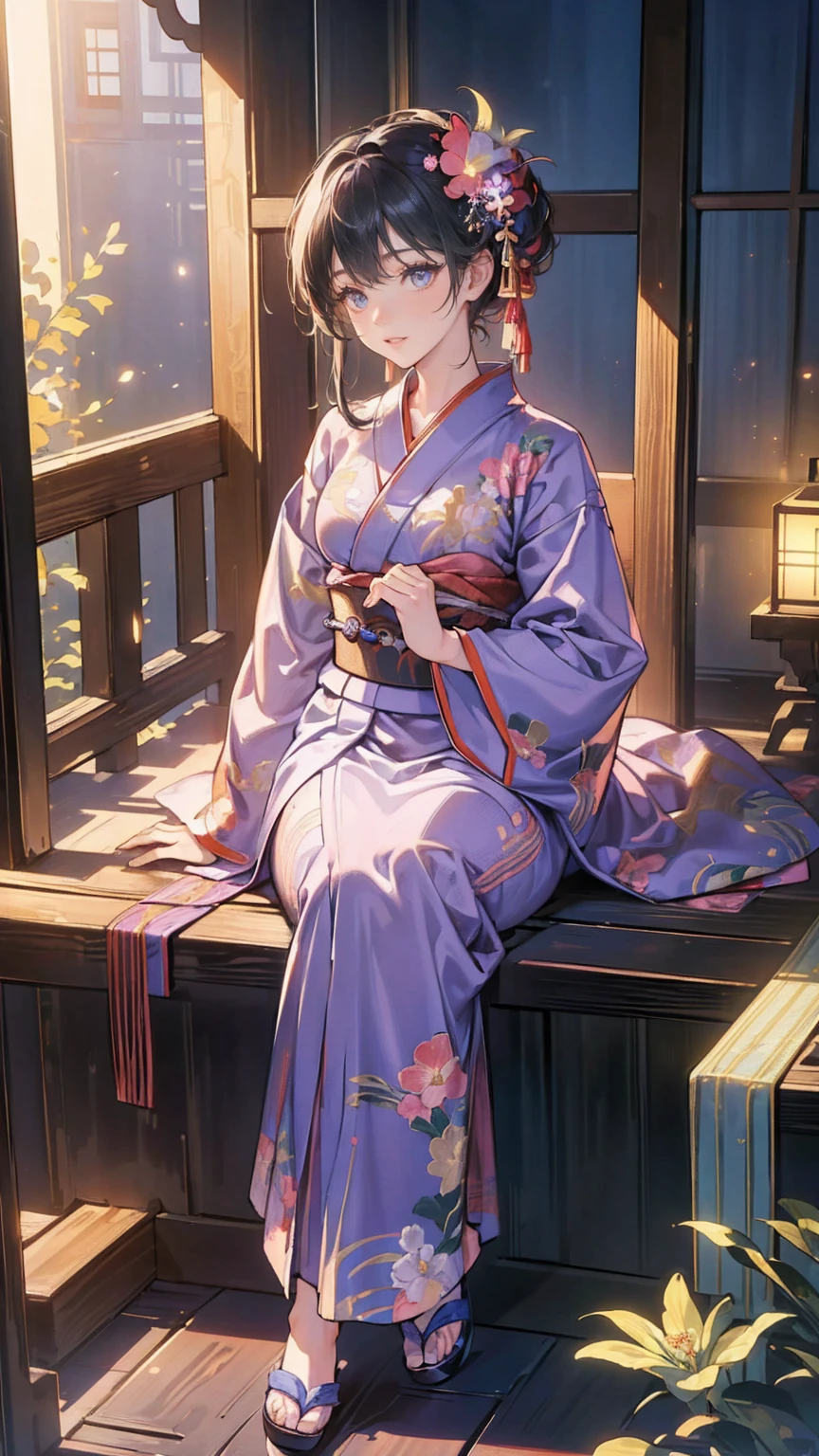 ( masterpiece : 1.2), (  very detailed: 1.2), (  very detailed CG: 1.2), (  high image quality: 1.2), (最  high image quality), 8k,  animated illustration , 、  beautiful girl 、Japanese Yukata/Japanese-style yukata/Japanese style yukata 、　 flower-patterned yukata 、
