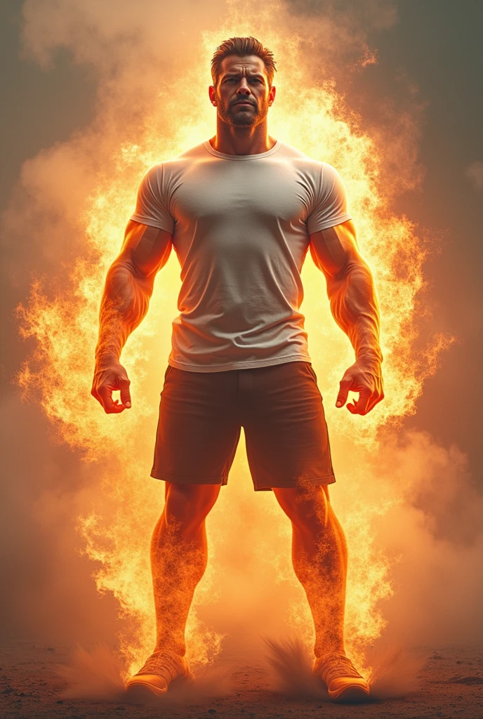 Handsome and athletic man, dressed in boxers and topless coming out of an epic explosion, vivid, HDR photo, hyper-realistic photography, best quality, 50mm f/2.8